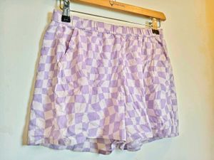 Lilac Checkerboard Print Shorts