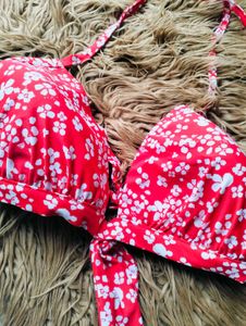 Aerie Red Floral Bikini Top – Size XL