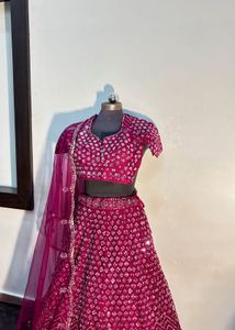 💖 Pink &amp; Burgundy Full Mirror Work Lehenga – For