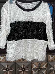 white and black sequin partywear top