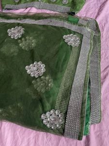 Olive Green Embellished Saree