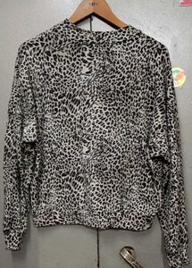 Branded Animal Print Button-Down Top
