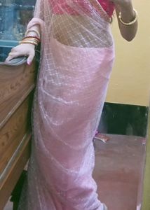 Baby Pink Net Saree With Lace Border