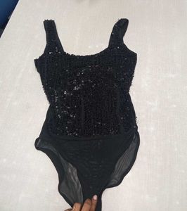 BERSHKA Brand Black Sequin Bodysuit