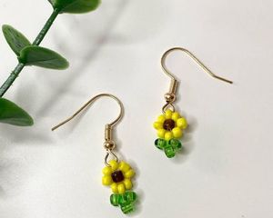 Sunflower Beaded Dangle Earrings