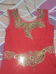 Red &amp; Gold Embellished Anarkali Suit