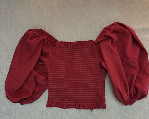 Maroon Puff Sleeve Top