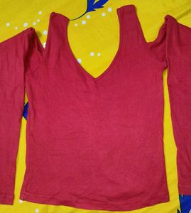 Red Cold Shoulder Long Sleeve Top