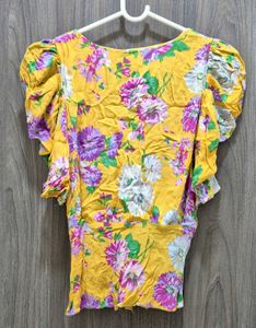 Floral Puff Sleeve Wrap Top