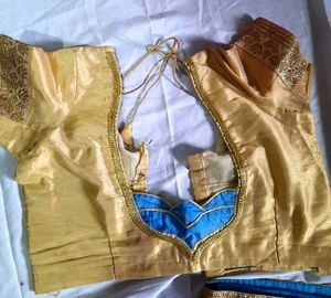 Blue &amp; Gold Sari with Blouse