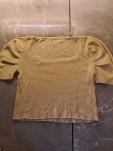 &#34;Sunshine Charm Ribbed Top With Puffed Sleeves ☀️✨