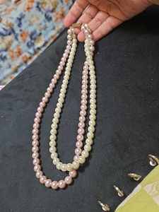 Pink And White Double Layer Pearl Mala