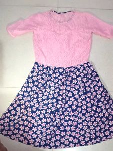 Pink Lace Floral Skirt Dress