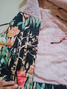 Floral Print Puffer Vest with Sherpa Collar