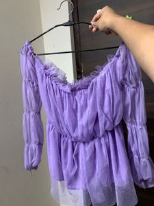 Purple Off-Shoulder Tulle Top
