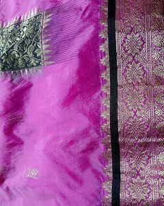 Pink &amp; Black Chanderi Silk Saree