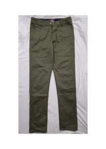 Men Olive Solid Slim Fit Trousers