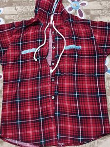 Stylish Red Plaid Hooded Shirt
