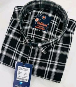 Black White Checked Long Sleeve Ctton Blend Shirt