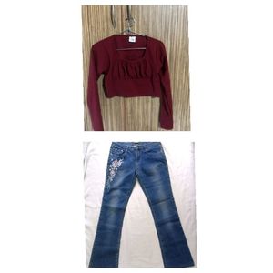 Maroon Top & Jeans for teenage girls.