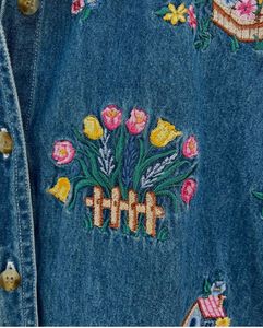 Flower Embroidered Denim Shirt (Vintage)