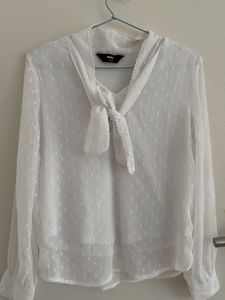 White Sheer Bow Blouse