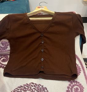 Front Button Full Sleeves Crop Top