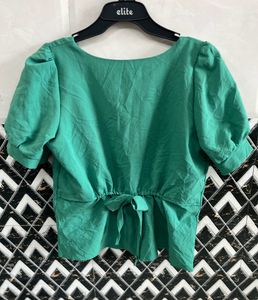 Puff Sleeve Solid Grren Top Women’s