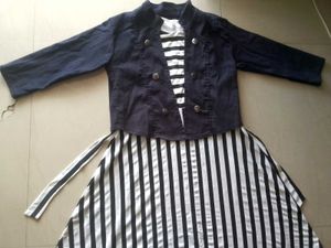 Stylish Black &amp; White Striped Dress with Jacket