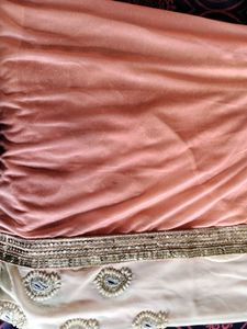 Peach &amp; Silver Embellished Saree