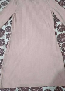 Pink Striped Round Neck Bodycon Dress