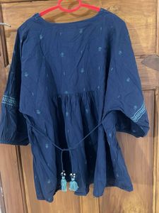Embroidered Navy Blue Tunic Top