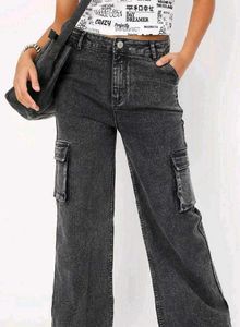 y2k charcoal grey cargo denim jeans baggy