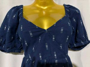 Navy Puff Sleeve Top