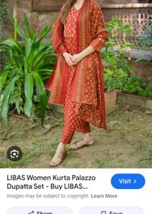LIBAS Red Printed Kurta Palazzo Dupatta Set
