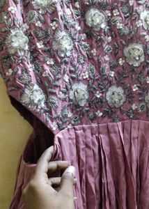 Elegant Mauve Embroidered Cut-Out Maxi Dress