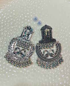 Silver Peacock Drop Earrings