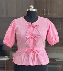 Pink Bow Tie Peplum Top
