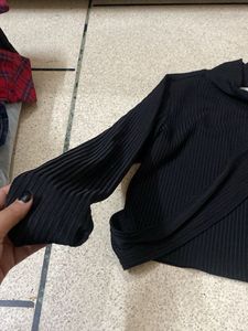 Black Ribbed Mock Neck Top