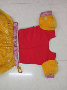 Pink &amp; Yellow Embroidered Top With Skirt
