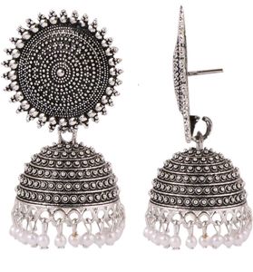 Designer Silver Colour Jhumka Earrings
