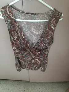 Brown Print Sleevless Top