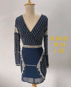 Maya navy beaded mini dress