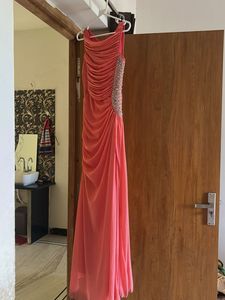 Coral Formal Gown with Embellishments