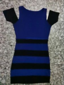 Blue And Black Short Dress Stretchable Fabric