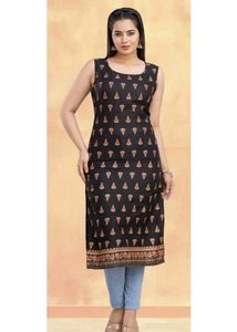 Sleeveless Black & Red Print Kurti