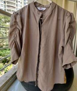 Women Grey Solid Shirt With Stylish Sleeves