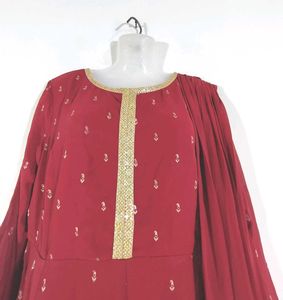 Indya Red Kurti With Attached Dupatta
