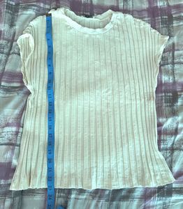 Cream Ribbed Short Sleeve Top