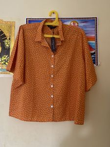 Harvard Orange Polka Dots Top -Xl Size